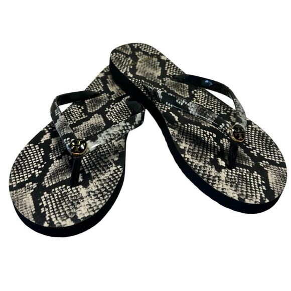 Tory Burch Shoes - Tory Burch Flip Flops in the Black and White Roccia Snakeskin print. Size 6